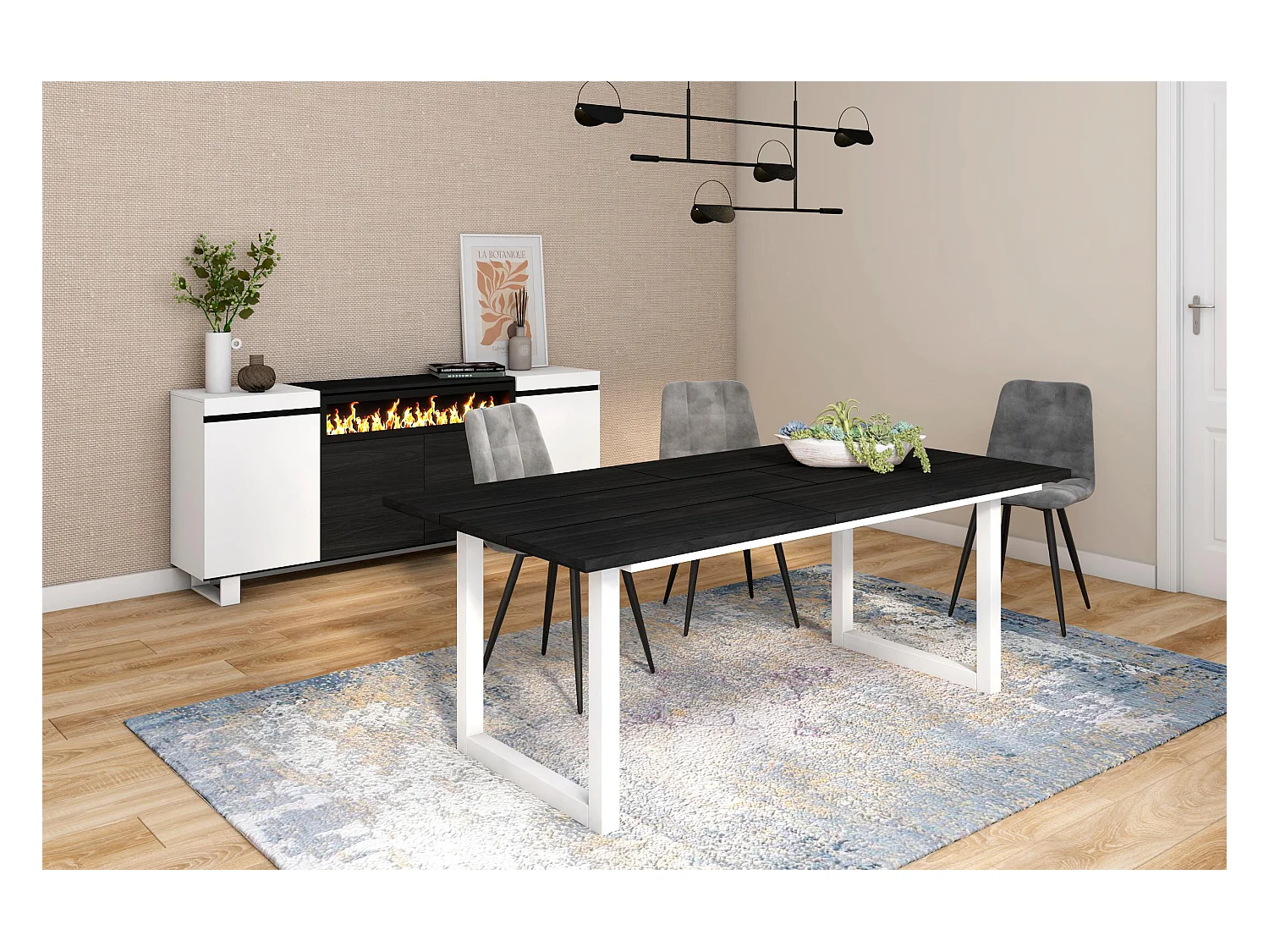 Table à manger, 10 personnes, 194x90x75cm, Robuste et stable grâce à sa structure et aux pieds solides, Noir, Style industriel