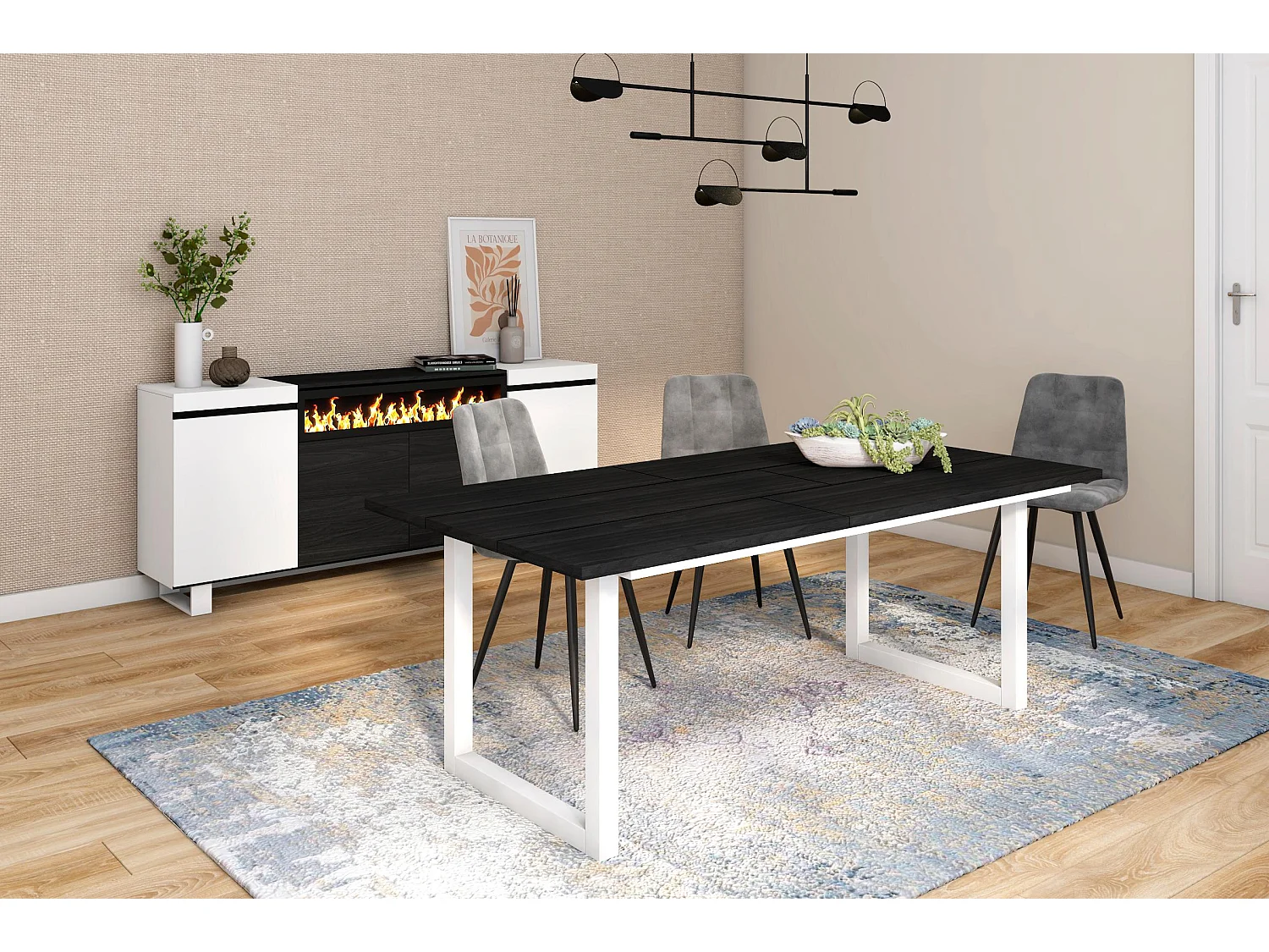 Eettafel, 10 personen, 194x90x75cm, Robuust en stabiel dankzij zijn structuur en solide poten, Zwart, Industriële stijl