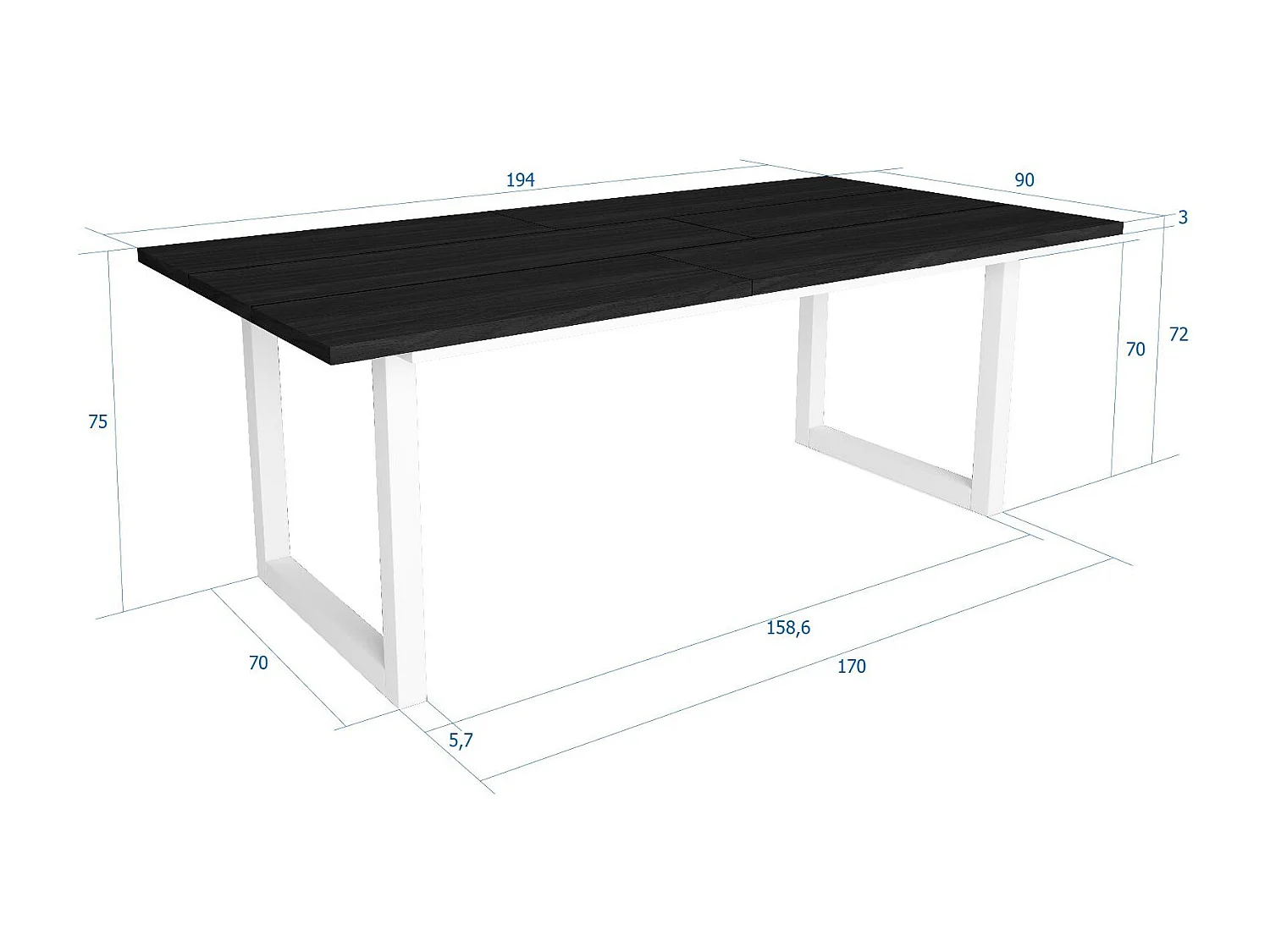 Eettafel, 10 personen, 194x90x75cm, Robuust en stabiel dankzij zijn structuur en solide poten, Zwart, Industriële stijl