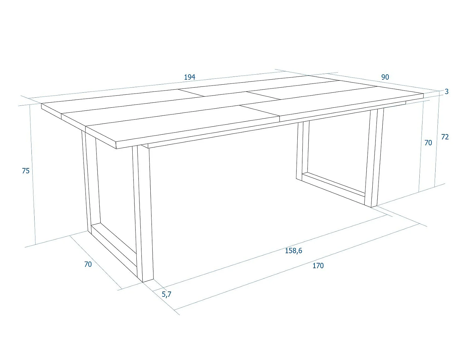 Table à manger, 10 personnes, 194x90x75cm, Robuste et stable, Noir, Style industriel