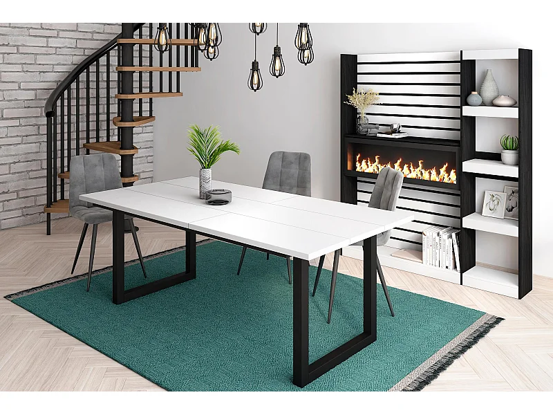 Eettafel, 10 personen, 194x90x75cm, Robuust en stabiel dankzij zijn structuur en solide poten, Wit, Industriële stijl