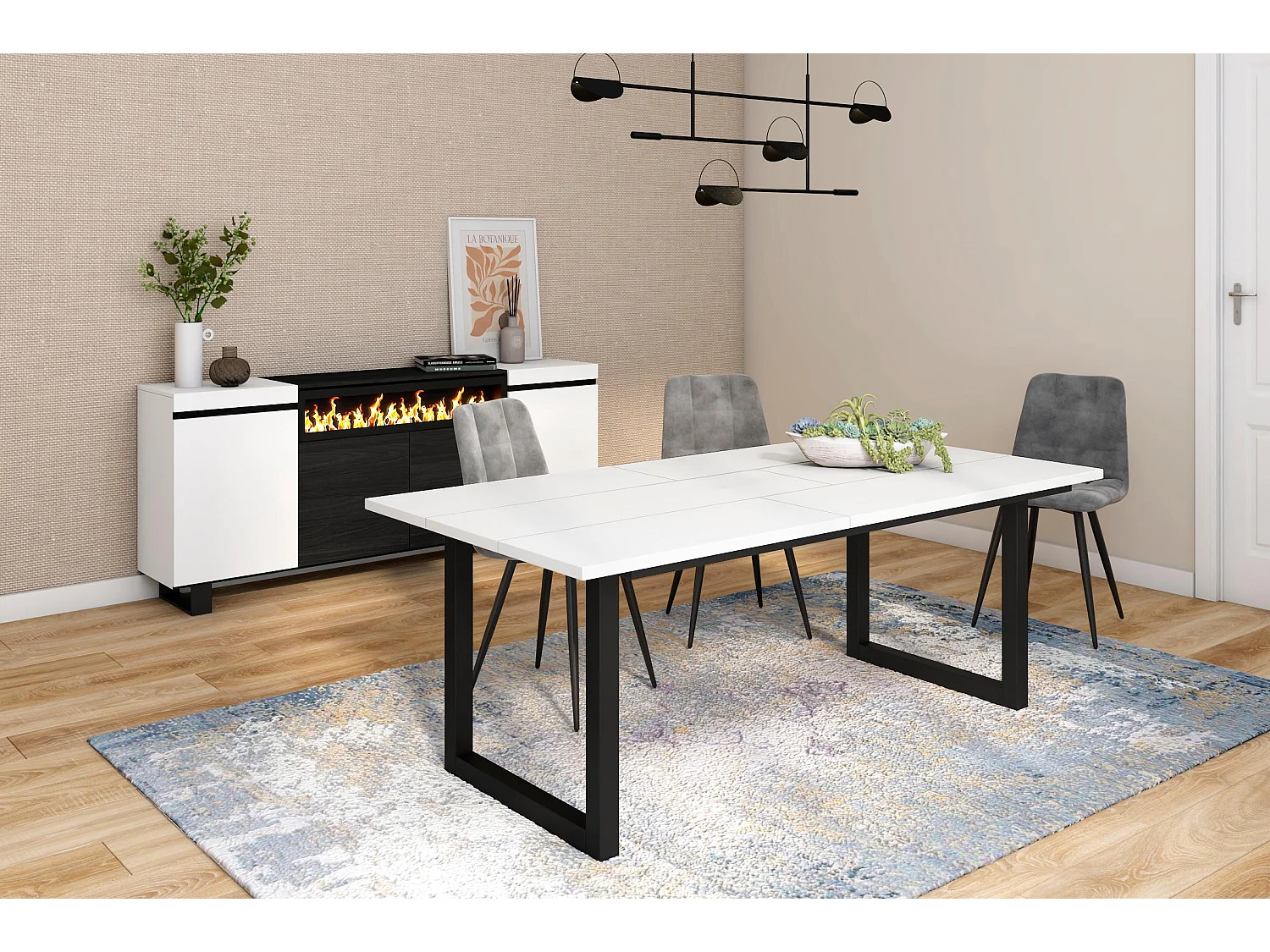 Esstische, 10 personen, 194x90x75cm, Robust und stabil dank seiner Struktur und solide Beine, Weiß, Industrielles Stil