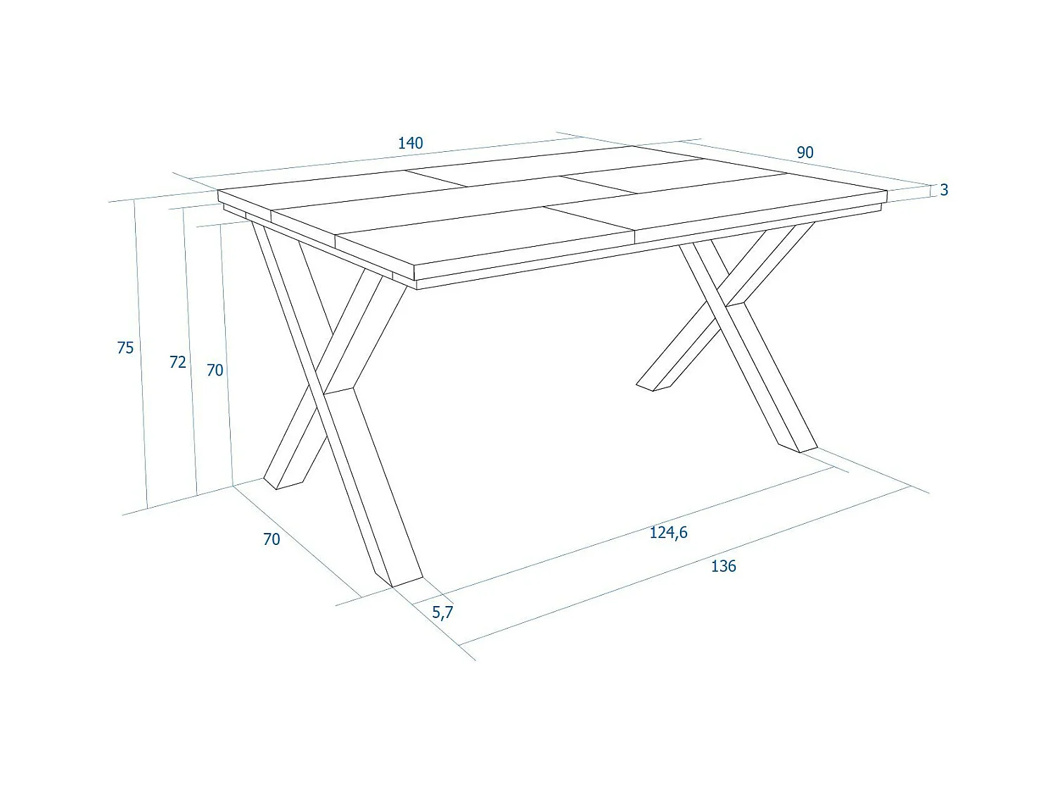 Table à manger, 6 personnes, 140x90x75cm, Robuste et stable grâce à sa structure et aux pieds solides,  Chêne et noir, industriel