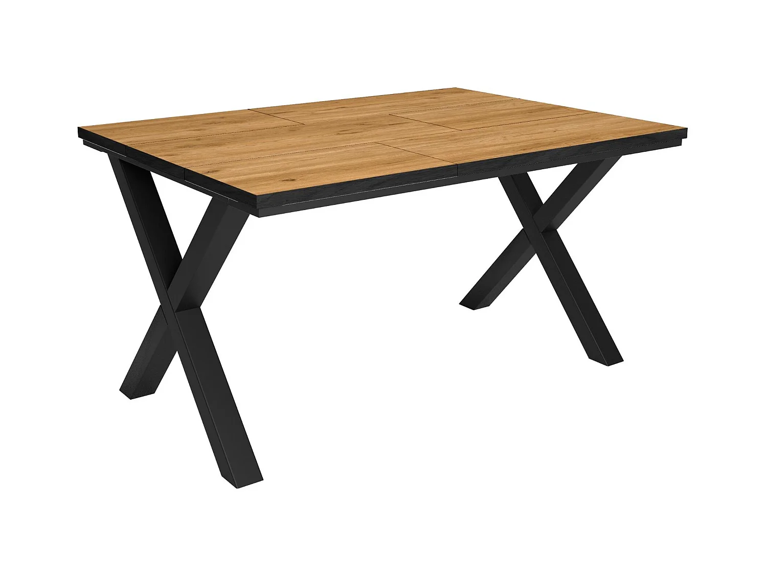 Eettafel, 6 personen, 140x90x75cm, Robuust en stabiel dankzij zijn structuur en solide poten, Eiken en zwarte , Industriële stijl