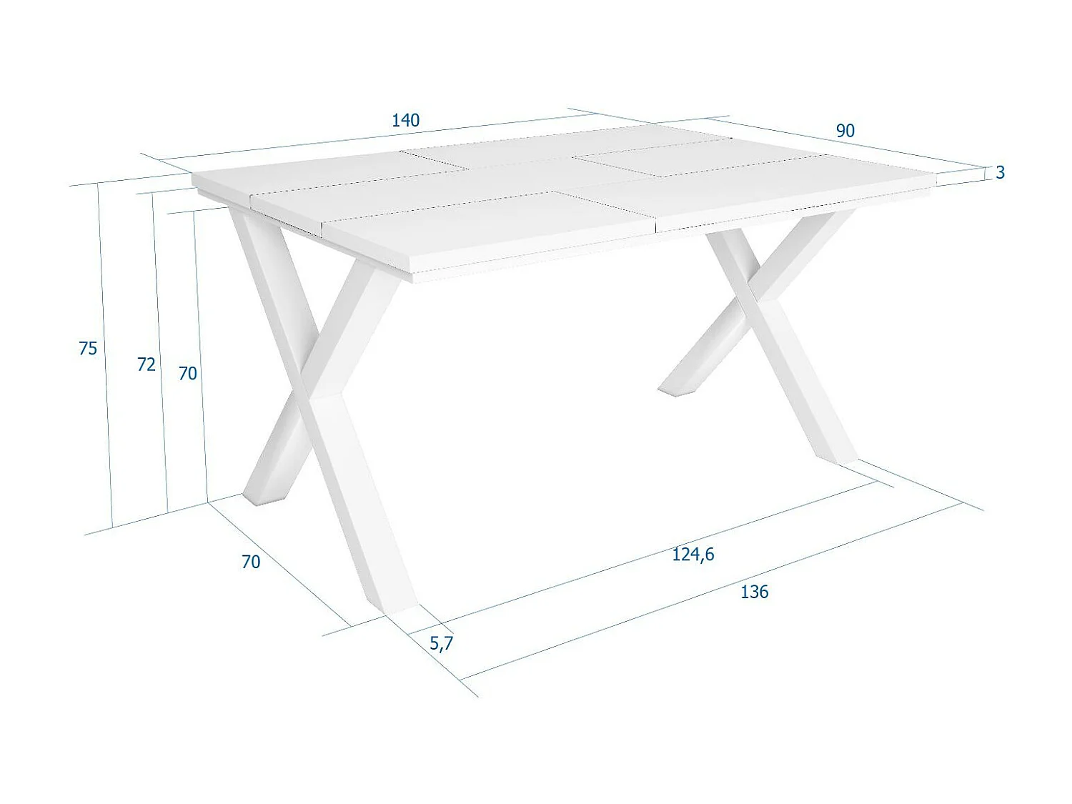 Table à manger, 6 personnes, 140x90x75cm, Robuste et stable grâce à sa structure et aux pieds solides, Blanc, Style industriel