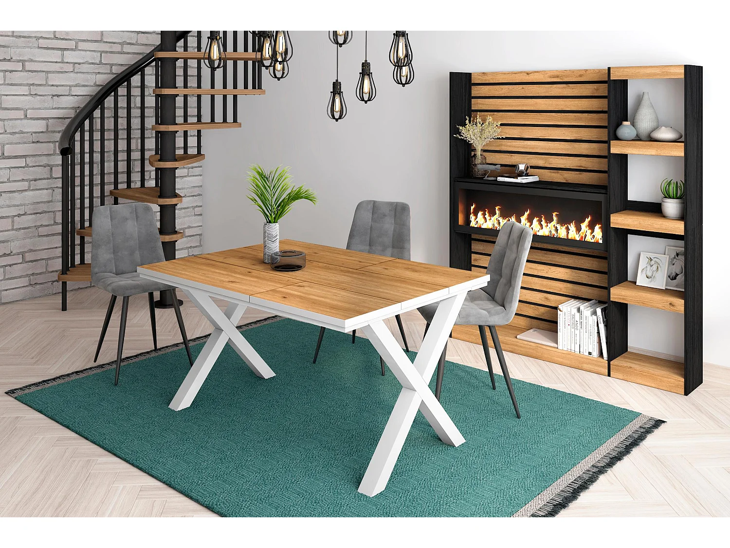 Table à manger, 6 personnes, 140, Robust, structure stable, pieds solides,  Chêne et blanc