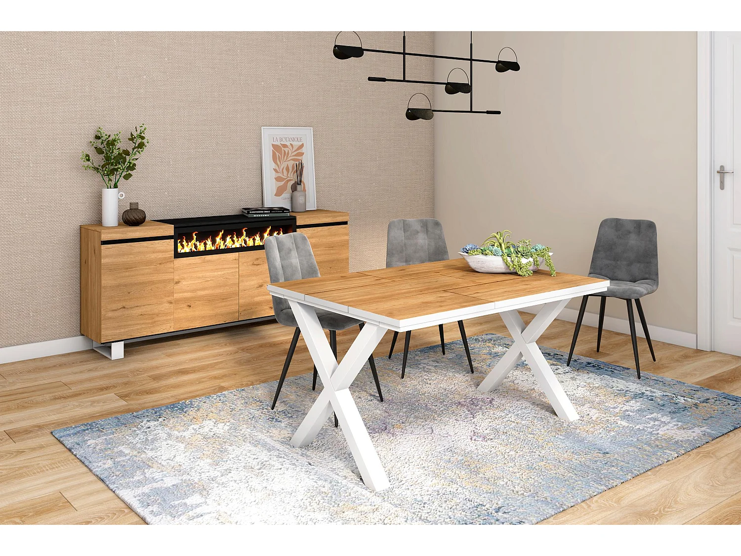 Table à manger, 6 personnes, 140, Robust, structure stable, pieds solides,  Chêne et blanc