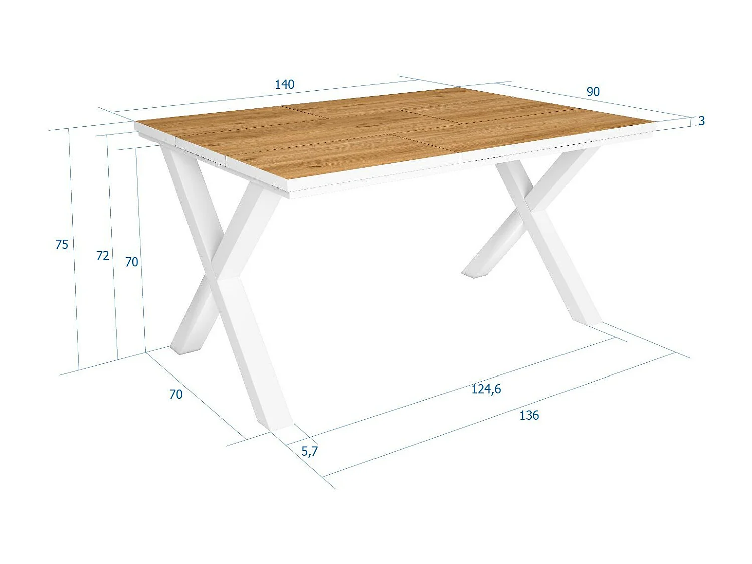 Table à manger, 6 personnes, 140, Robust, structure stable, pieds solides,  Chêne et blanc