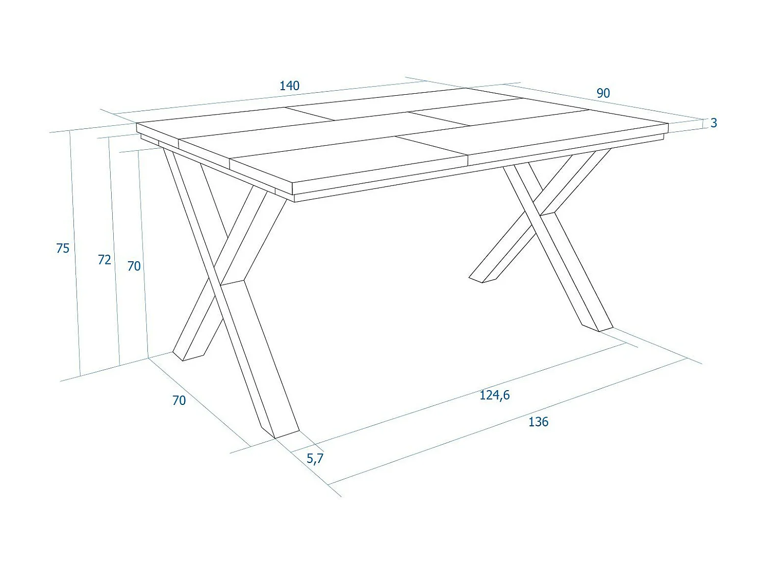 Table à manger, 6 personnes, 140, Robust, structure stable, pieds solides,  Chêne et blanc