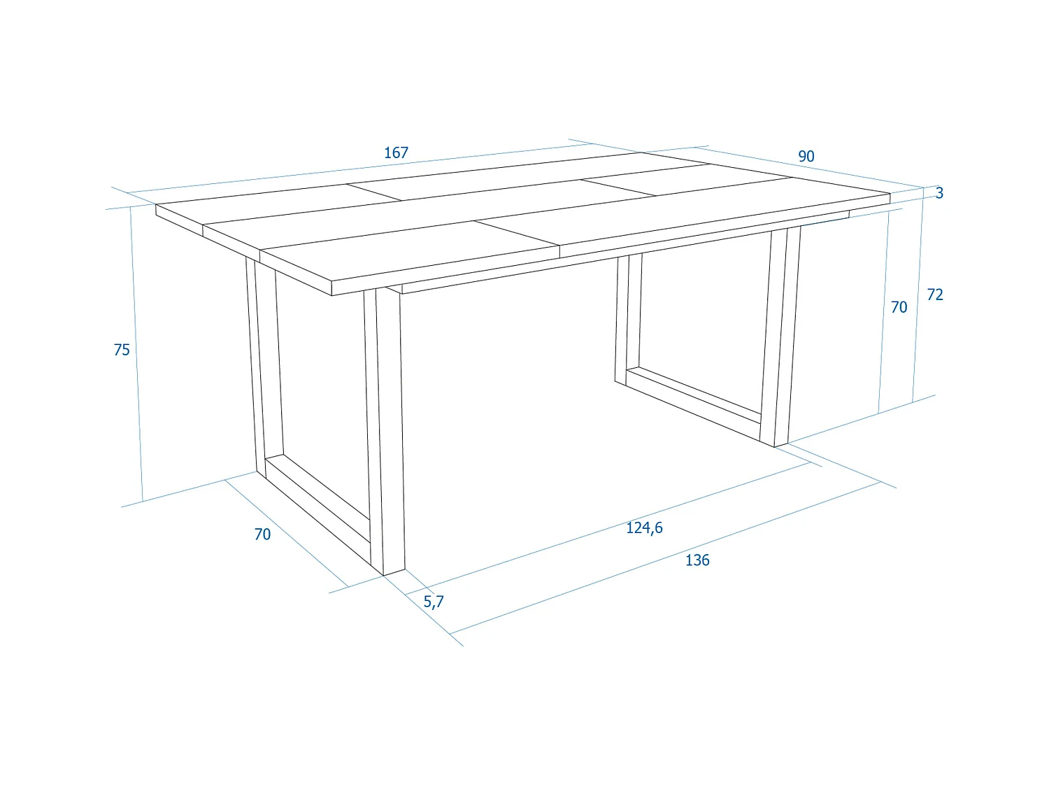 Mesa de Comedor, 8 Comensales, 167x90x75cm, Robusta y estable gracias a su estructura y patas macizas, Roble y Borde Negro, Industrial
