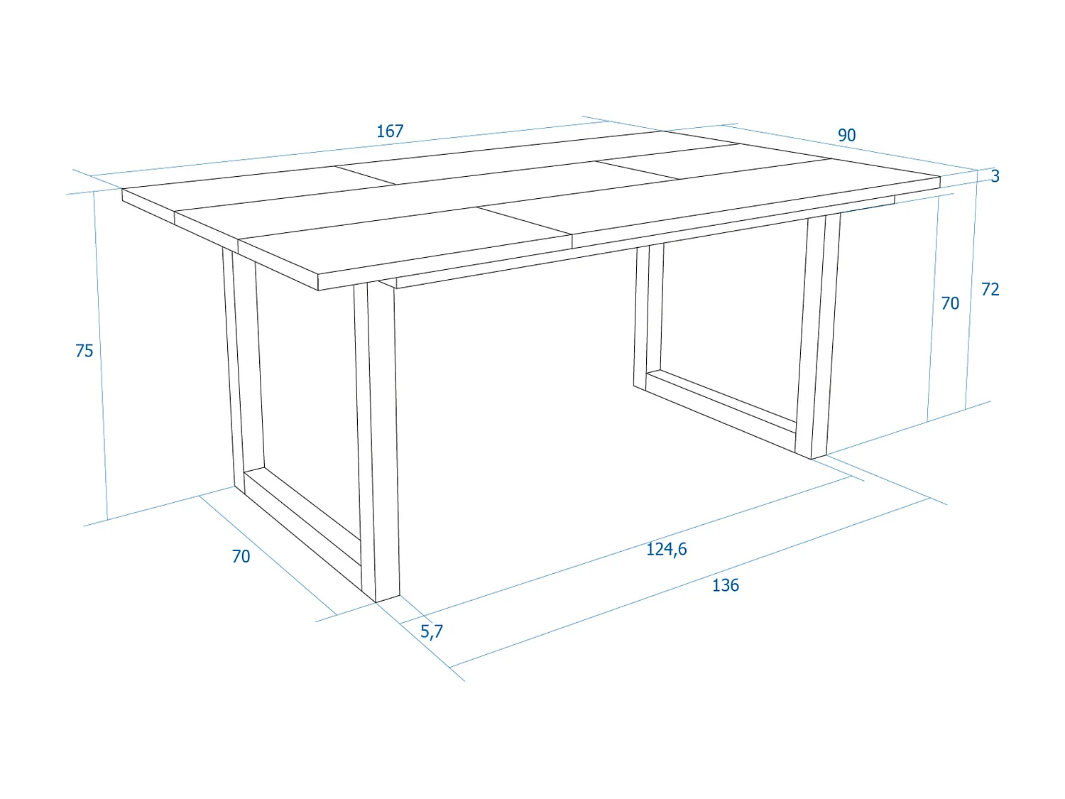 Table à manger, 8 personnes, 167x90x75cm, Robuste et stable grâce à sa structure et aux pieds solides,  Chêne et noir, industriel
