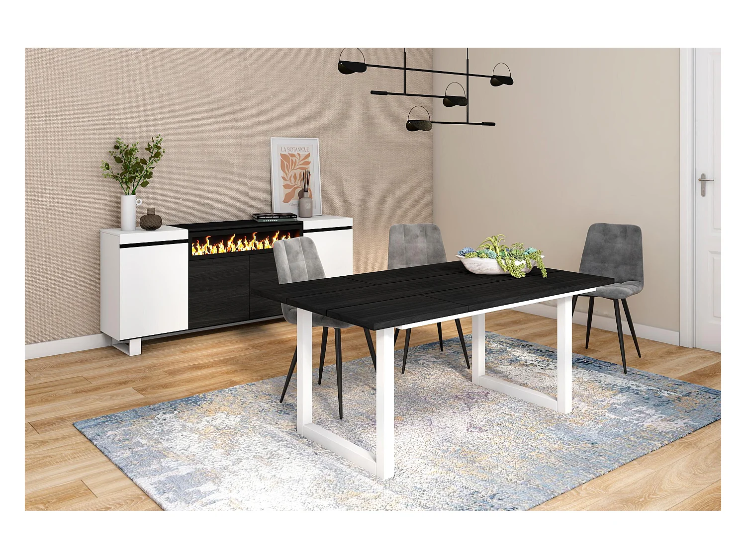 Table à manger, 8 personnes, 167x90x75cm, Robuste et stable grâce à sa structure et aux pieds solides, Noir, Style industriel