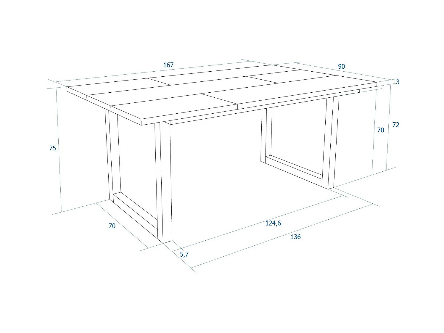 Table à manger, 8 personnes, 167x90x75cm, Robuste et stable grâce à sa structure et aux pieds solides, Noir, Style industriel
