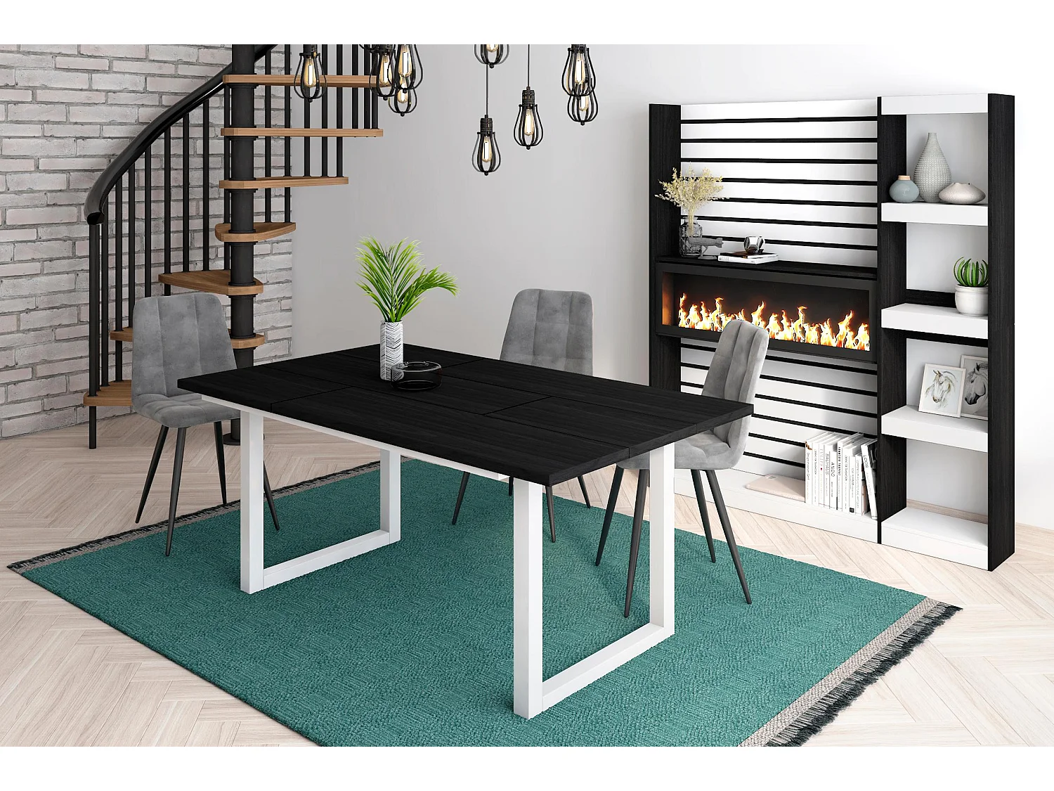 Esstische, 8 personen, 167x90x75cm, Robust und stabil dank seiner Struktur und solide Beine, Schwarz, Industrielles Stil