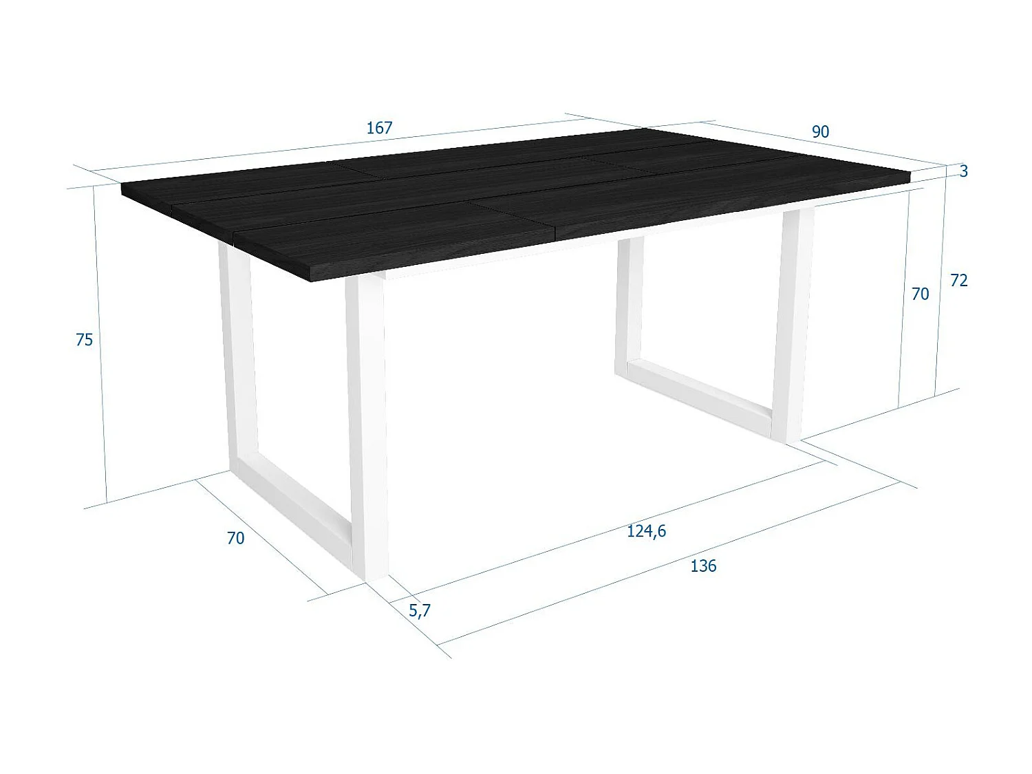 Esstische, 8 personen, 167x90x75cm, Robust und stabil dank seiner Struktur und solide Beine, Schwarz, Industrielles Stil