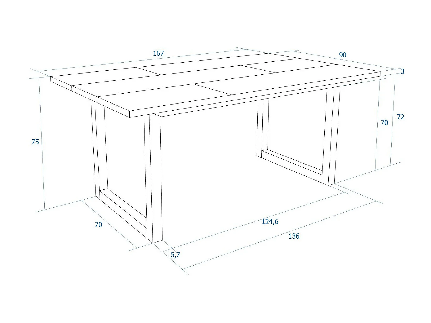 Table à manger, 8 personnes, 167x90x75cm, Robuste et stable grâce à sa structure et aux pieds solides,  Chêne et blanc, industriel