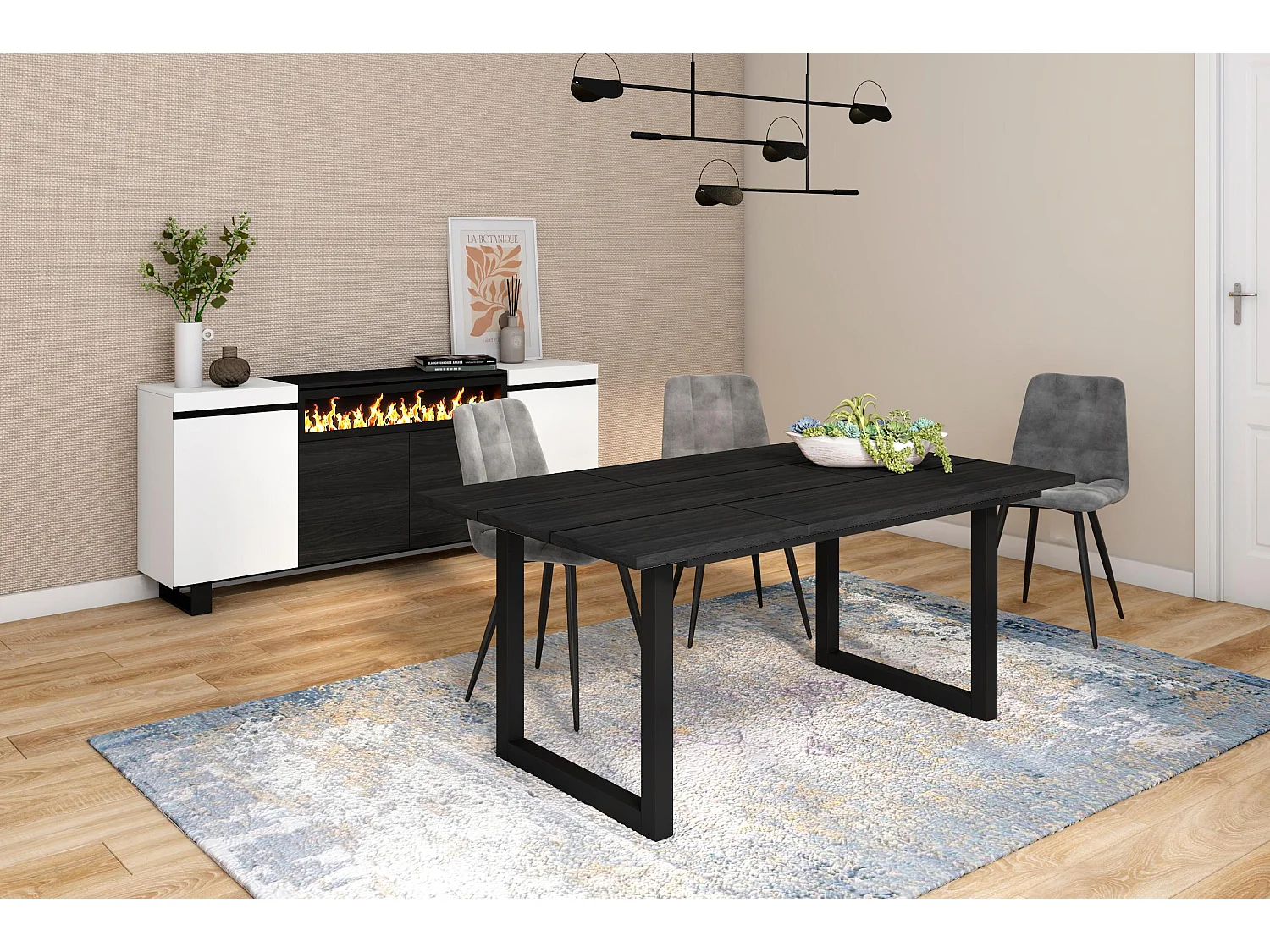 Table à manger, 8 personnes, 167x90x75cm, Robuste et stable grâce à sa structure et aux pieds solides, Noir, Style industriel