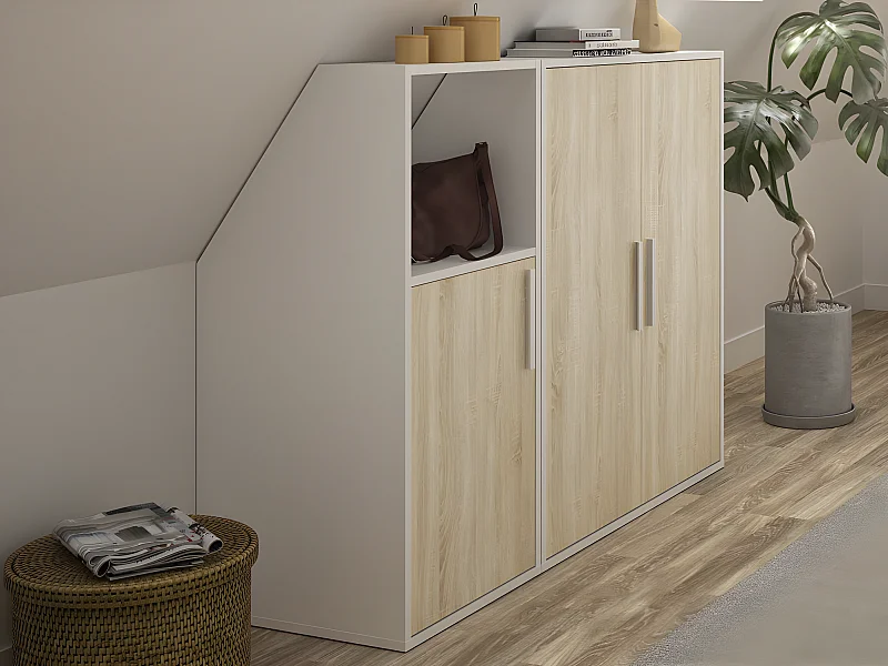 Szafka pod skosem 3-drzwiowa z 1 wnęką – Biała i naturalna – ADEZIO