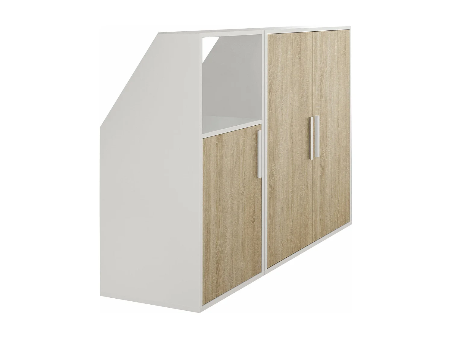 Meuble sous pente 3 portes et 1 niche - Blanc et naturel - ADEZIO