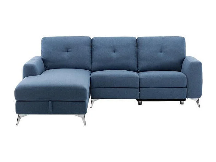 Canape dangle gauche avec 1 place relax electrique + coffre - Tissu Bleu - L 260 x P 51 x H 90 cm - FRANKLIN