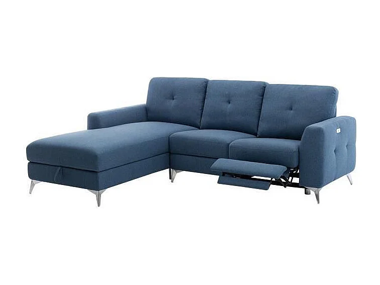 Canape dangle gauche avec 1 place relax electrique + coffre - Tissu Bleu - L 260 x P 51 x H 90 cm - FRANKLIN