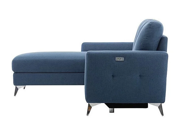 Canape dangle gauche avec 1 place relax electrique + coffre - Tissu Bleu - L 260 x P 51 x H 90 cm - FRANKLIN