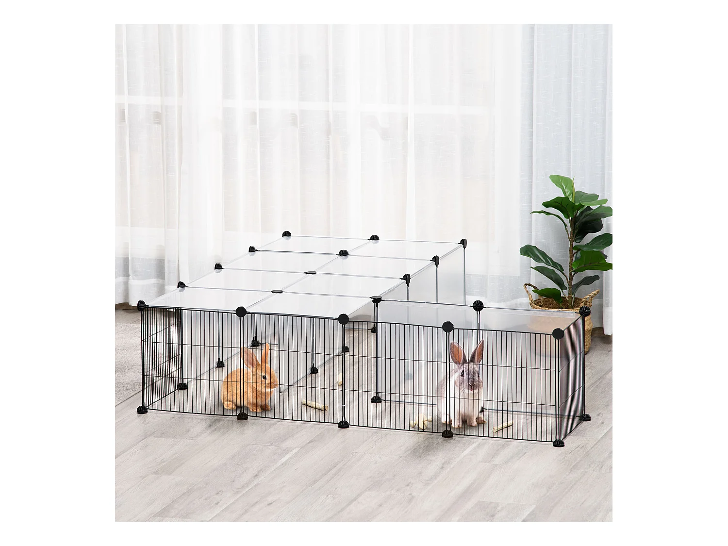 PawHut Cage parc enclos modulable petits animaux de compagnie - dim. standards 140L x 70l x 70H cm - 27 panneaux bords arrondis - résine PP fils d'acier noir