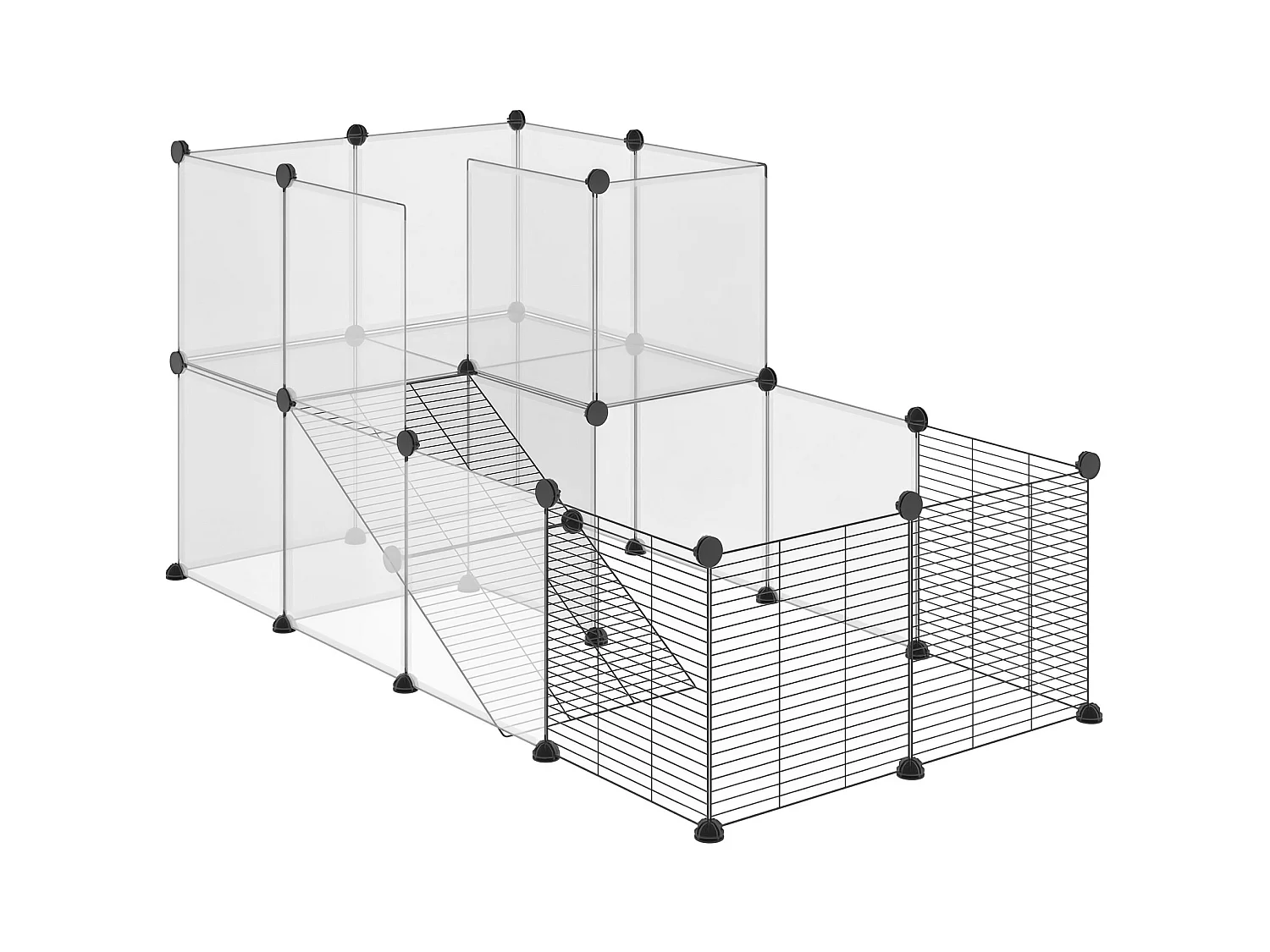 PawHut Cage parc enclos modulable petits animaux de compagnie - dim. standards 140L x 70l x 70H cm - 27 panneaux bords arrondis - résine PP fils d'acier noir