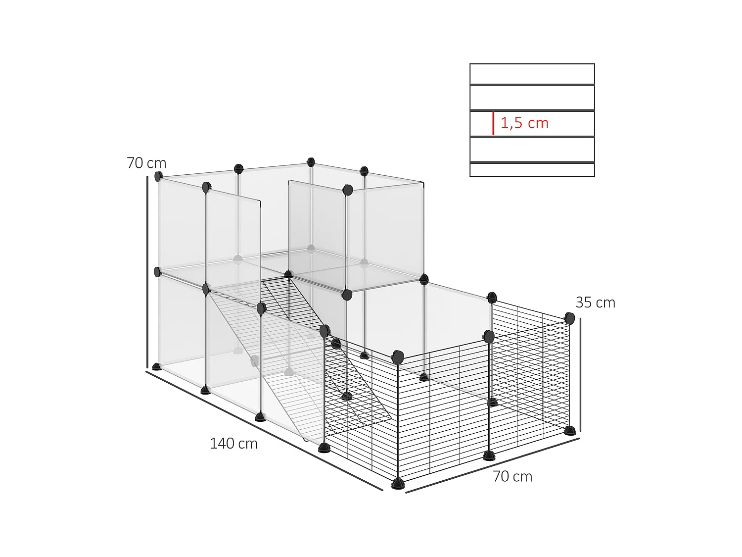 PawHut Cage parc enclos modulable petits animaux de compagnie - dim. standards 140L x 70l x 70H cm - 27 panneaux bords arrondis - résine PP fils d'acier noir