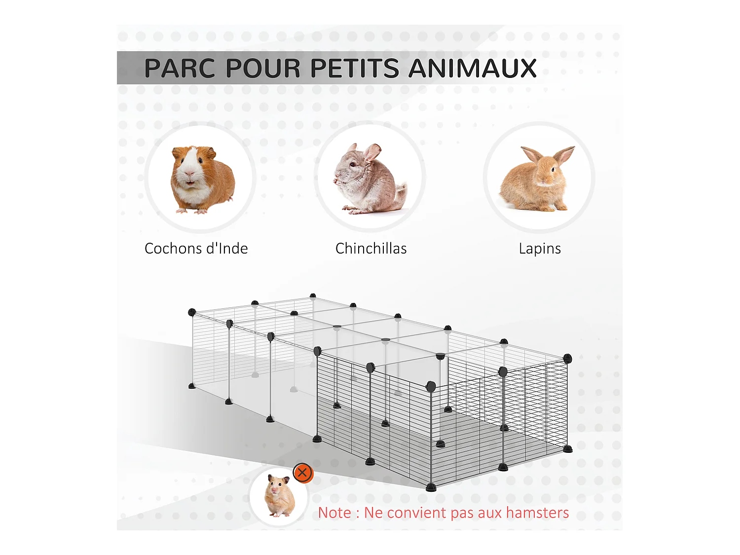 PawHut Cage parc enclos modulable petits animaux de compagnie - dim. standards 140L x 70l x 70H cm - 27 panneaux bords arrondis - résine PP fils d'acier noir
