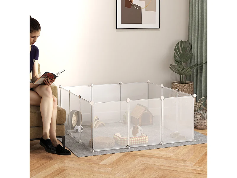 Cage parc enclos modulable petits animaux - dim. 105L x 105l x 45H cm - 12 panneaux résine PP opaque