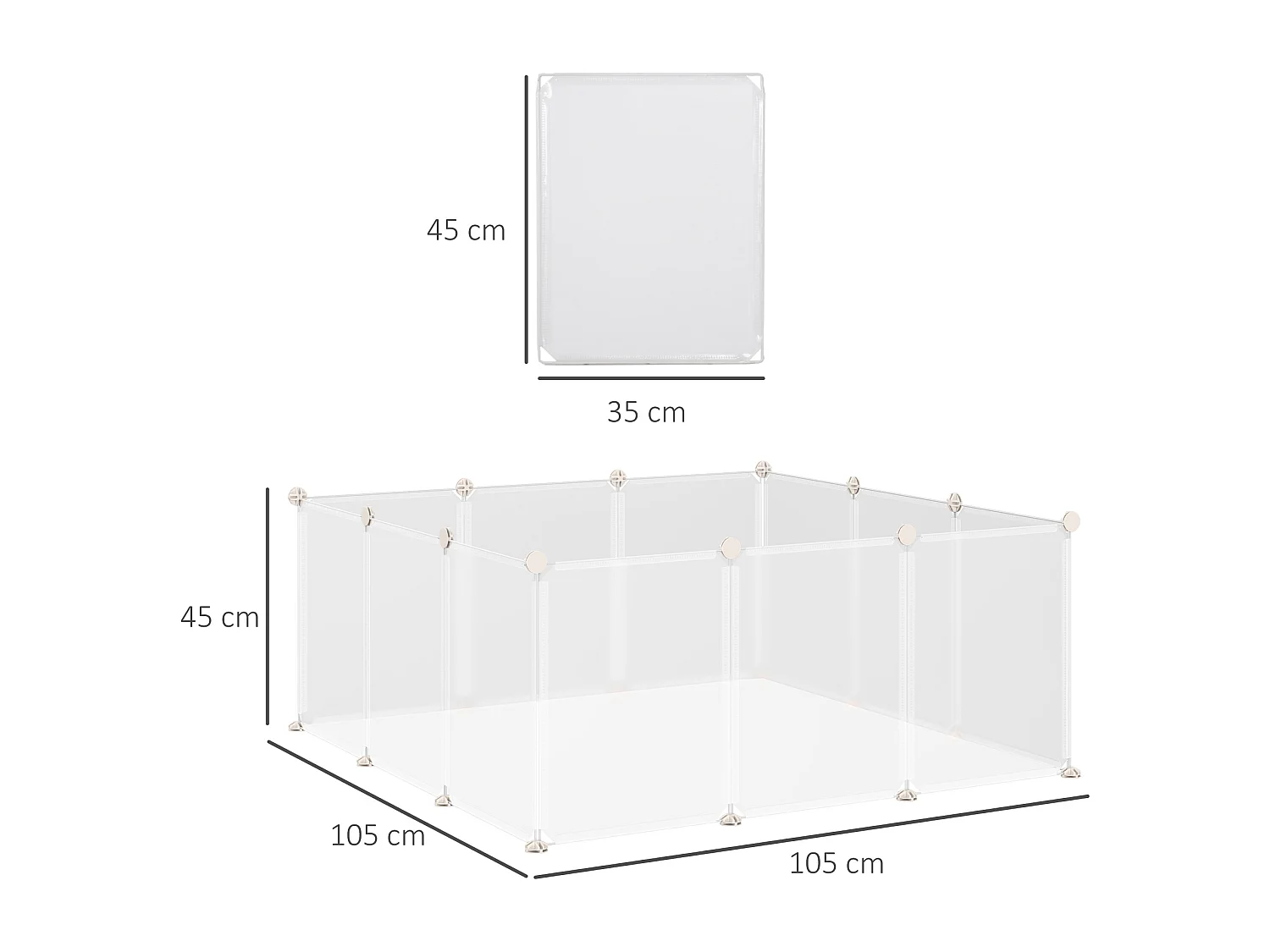 Cage parc enclos modulable petits animaux - dim. 105L x 105l x 45H cm - 12 panneaux résine PP opaque