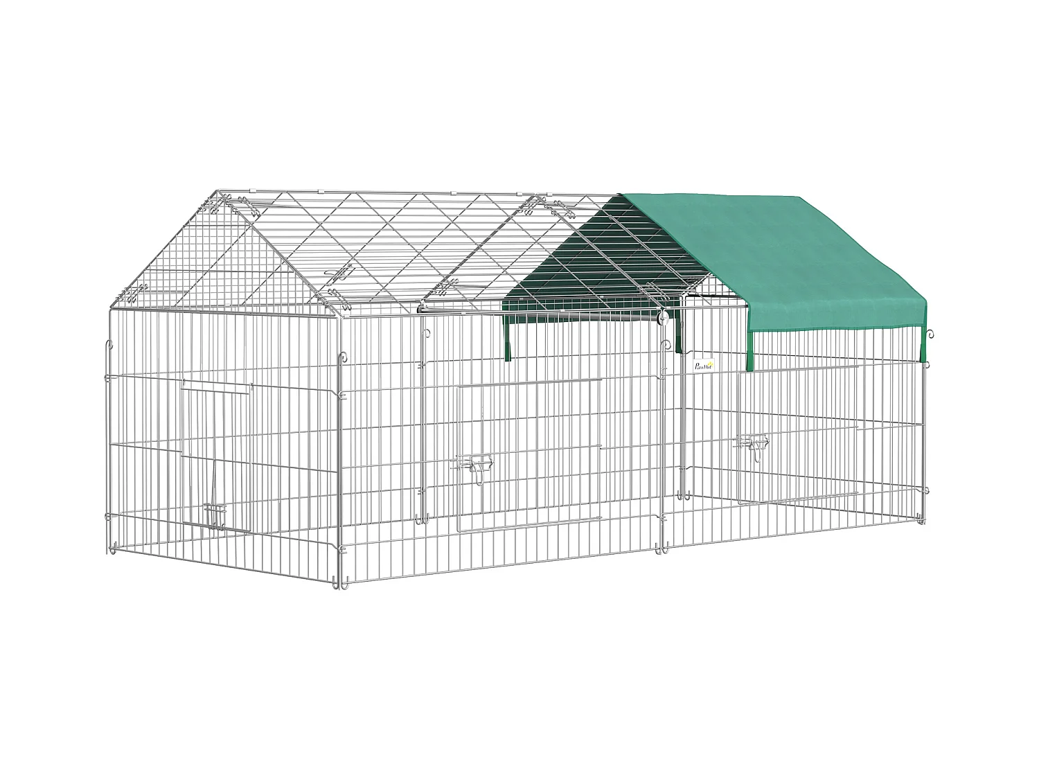PawHut Parc enclos métal époxy cage extérieure dim. 2,20L x 1,03l x 1,03H m 3 portes et trappe surface abrité PE vert
