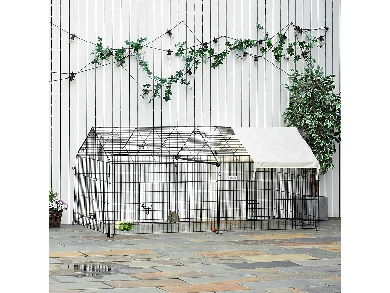 Parc enclos métal époxy cage extérieure dim. 2,20L x 1,03l x 1,03H m 3 portes et trappe surface abrité PE beige