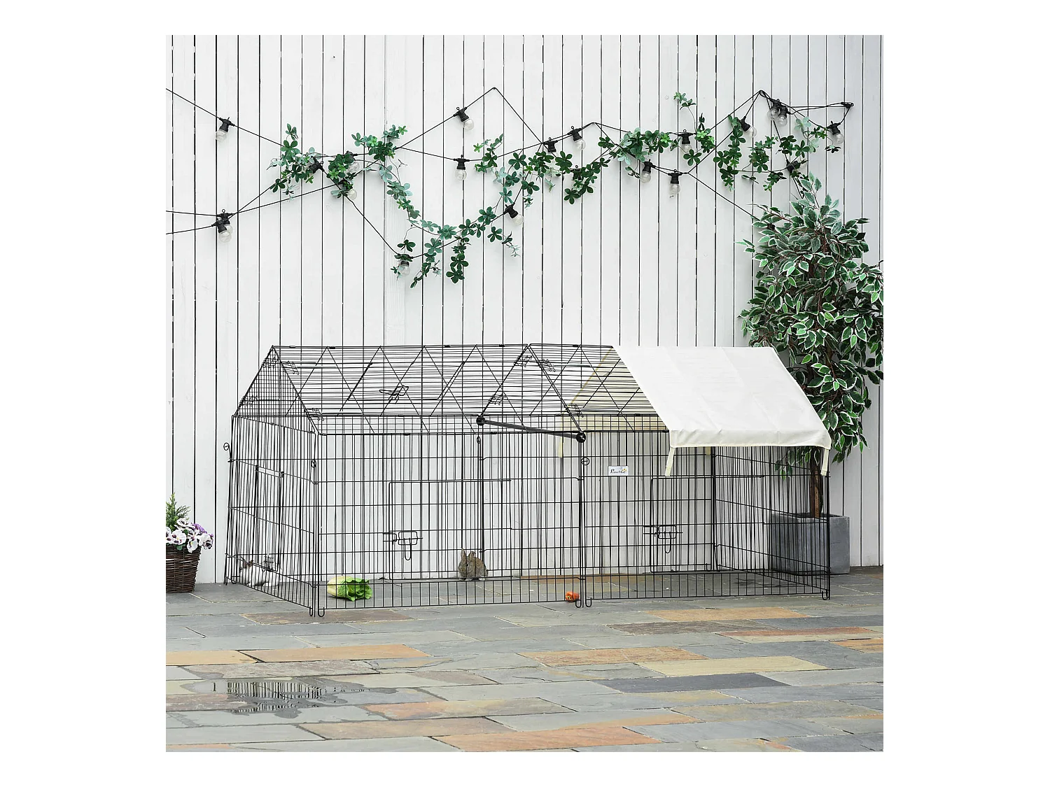 Parc enclos métal époxy cage extérieure dim. 2,20L x 1,03l x 1,03H m 3 portes et trappe surface abrité PE beige