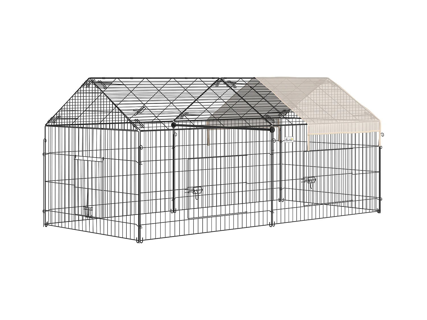 Parc enclos métal époxy cage extérieure dim. 2,20L x 1,03l x 1,03H m 3 portes et trappe surface abrité PE beige