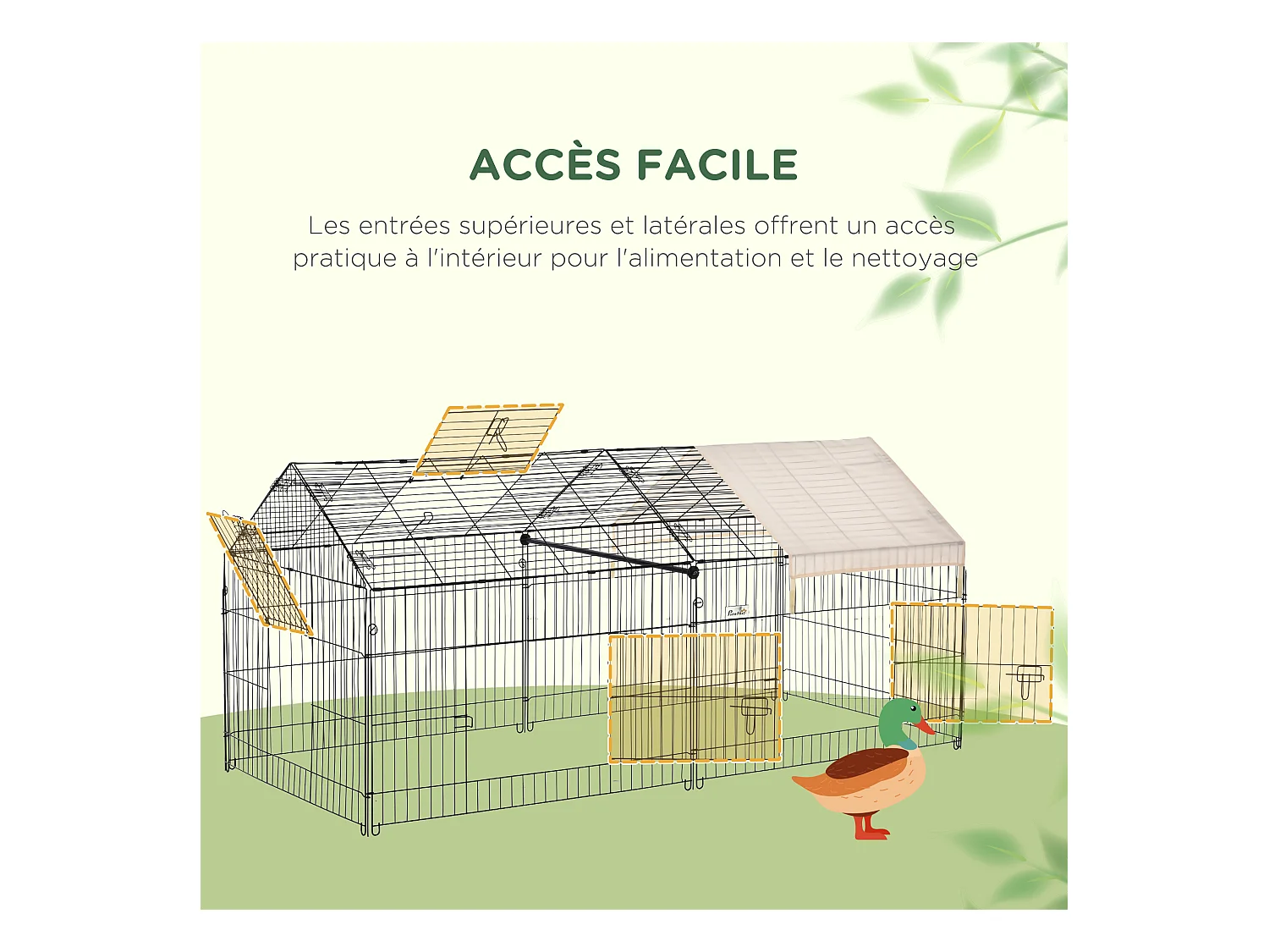 Parc enclos métal époxy cage extérieure dim. 2,20L x 1,03l x 1,03H m 3 portes et trappe surface abrité PE beige