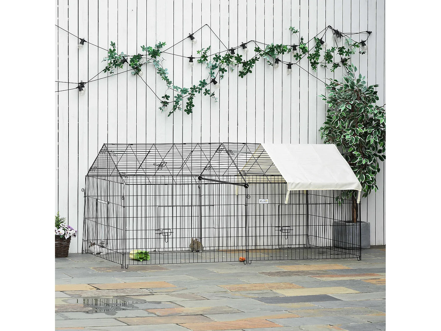 Parc enclos métal époxy cage extérieure dim. 2,20L x 1,03l x 1,03H m 3 portes et trappe surface abrité PE beige