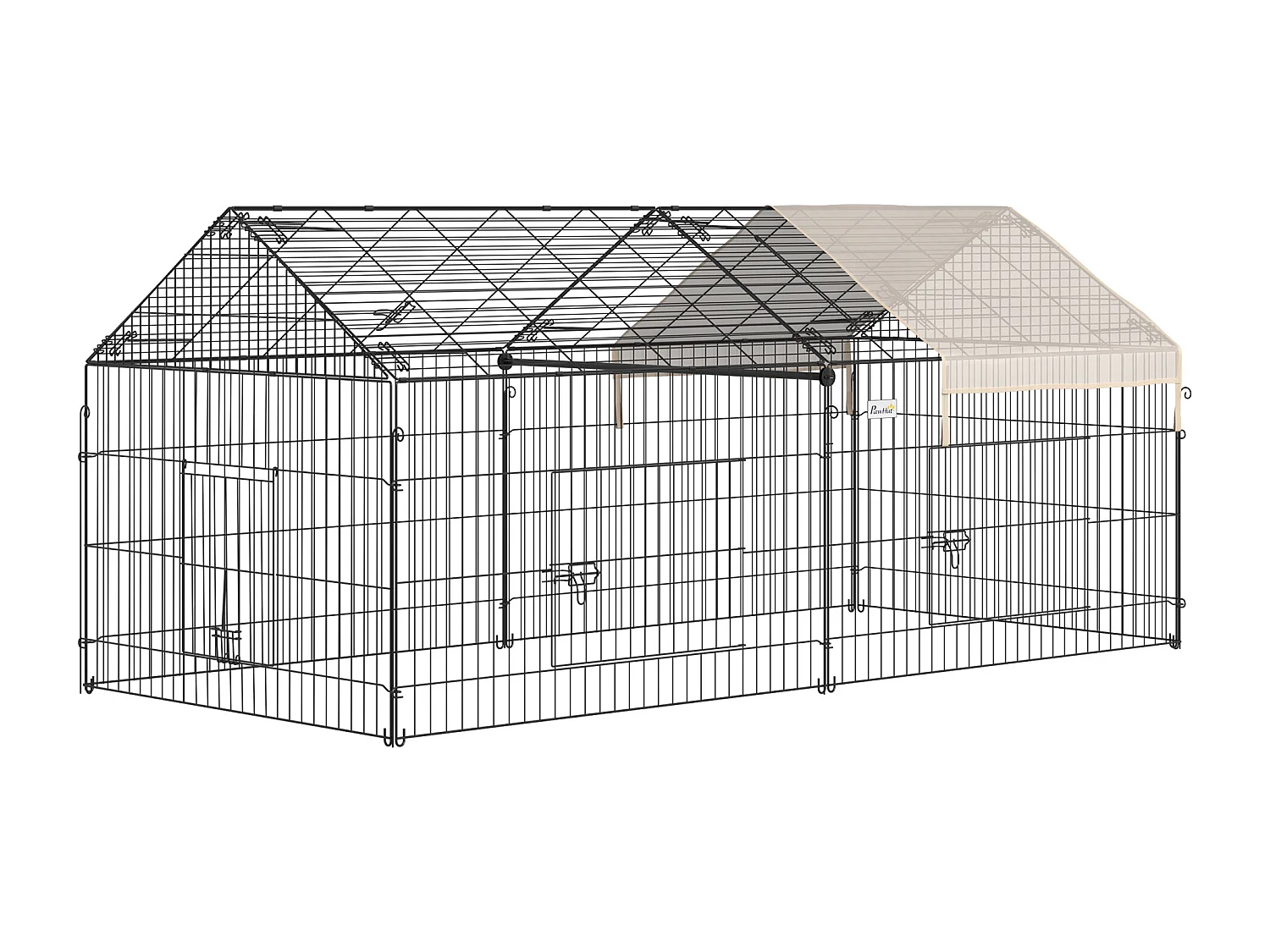 Parc enclos métal époxy cage extérieure dim. 2,20L x 1,03l x 1,03H m 3 portes et trappe surface abrité PE beige