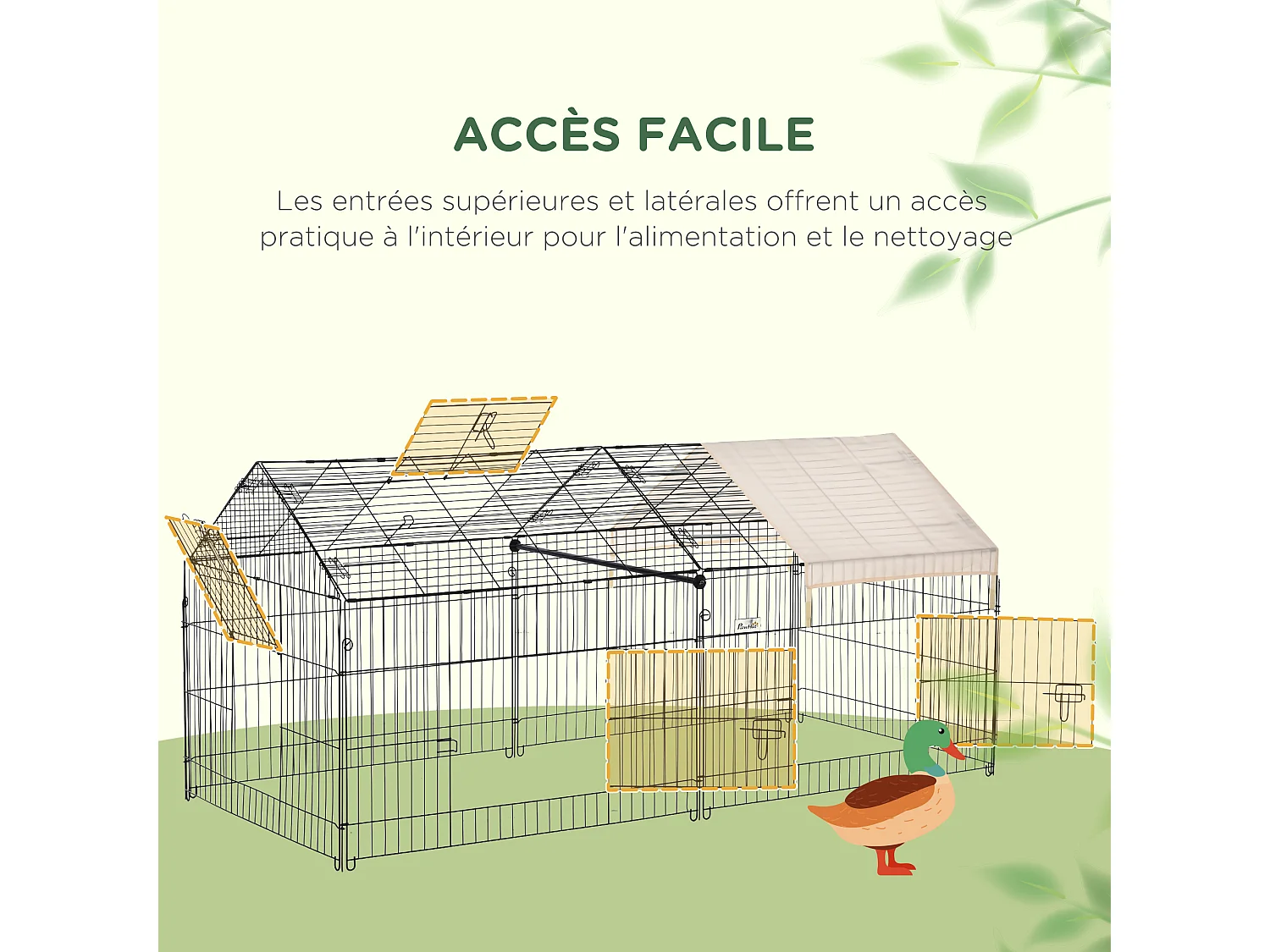 Parc enclos métal époxy cage extérieure dim. 2,20L x 1,03l x 1,03H m 3 portes et trappe surface abrité PE beige