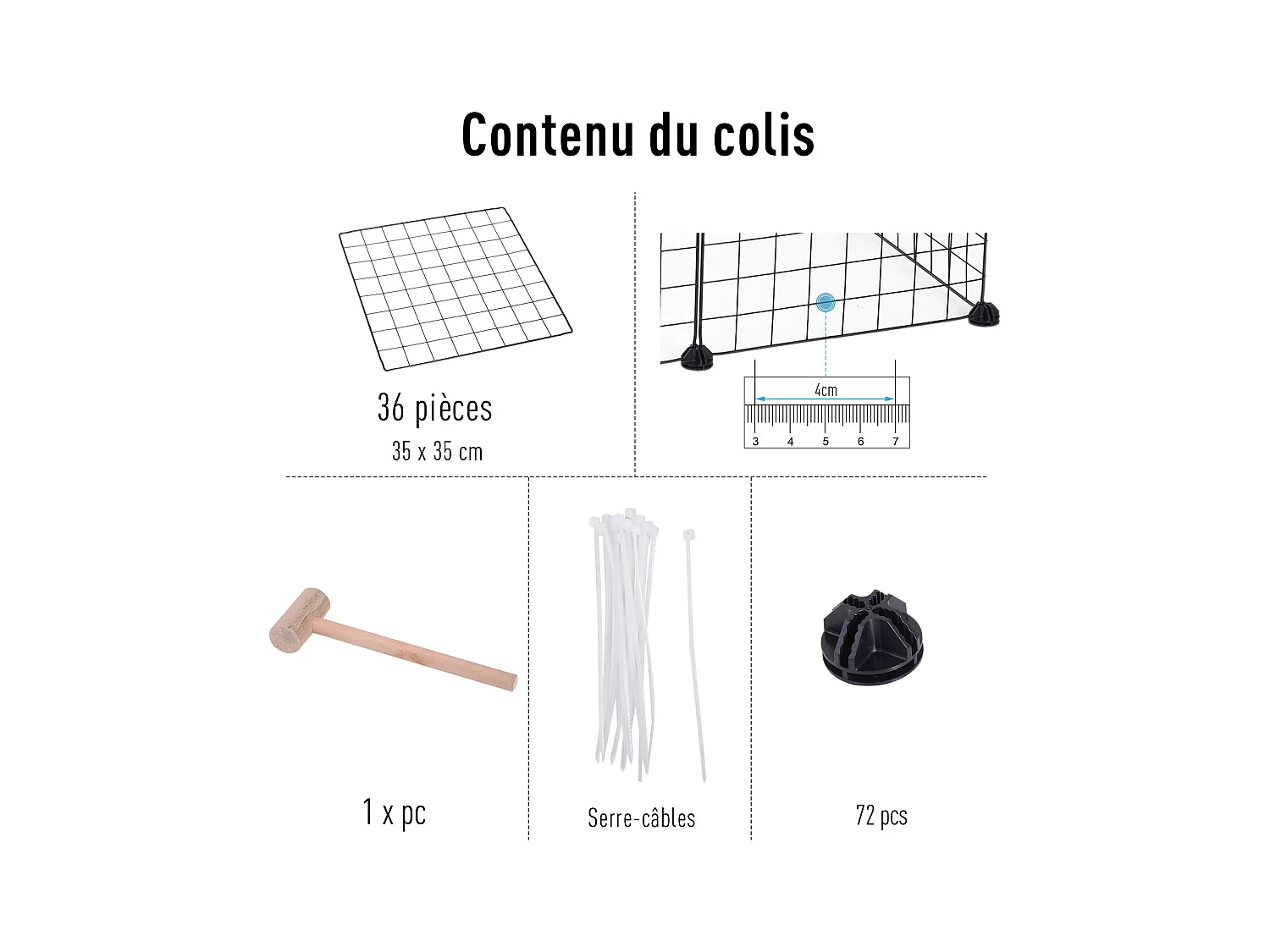Cage parc enclos pour animaux domestiques L 146 x l 73 x H 73 cm modulable 2 niveaux 36 panneaux bords arrondis fil métallique noir