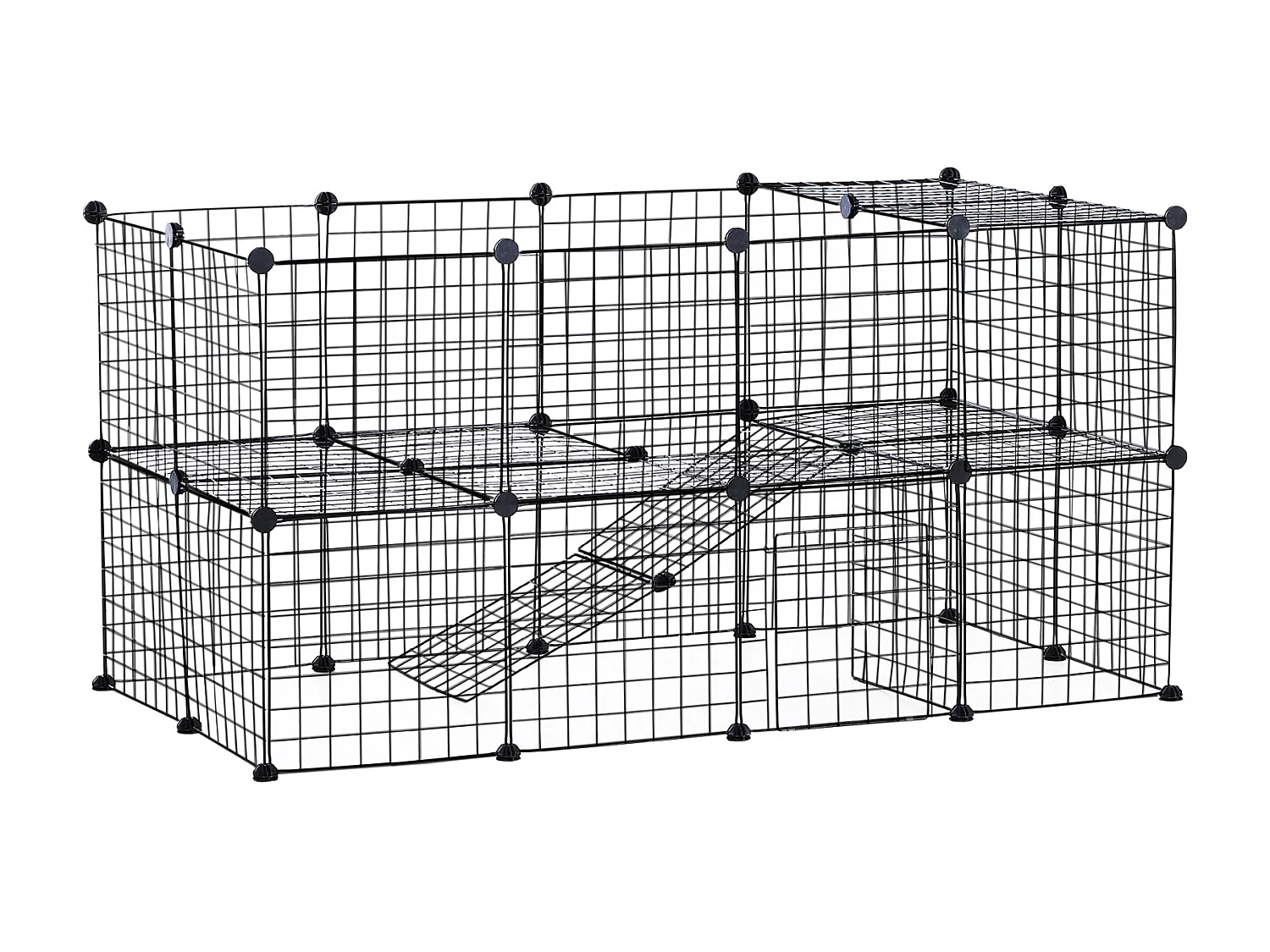 Cage parc enclos pour animaux domestiques L 146 x l 73 x H 73 cm modulable 2 niveaux 36 panneaux bords arrondis fil métallique noir