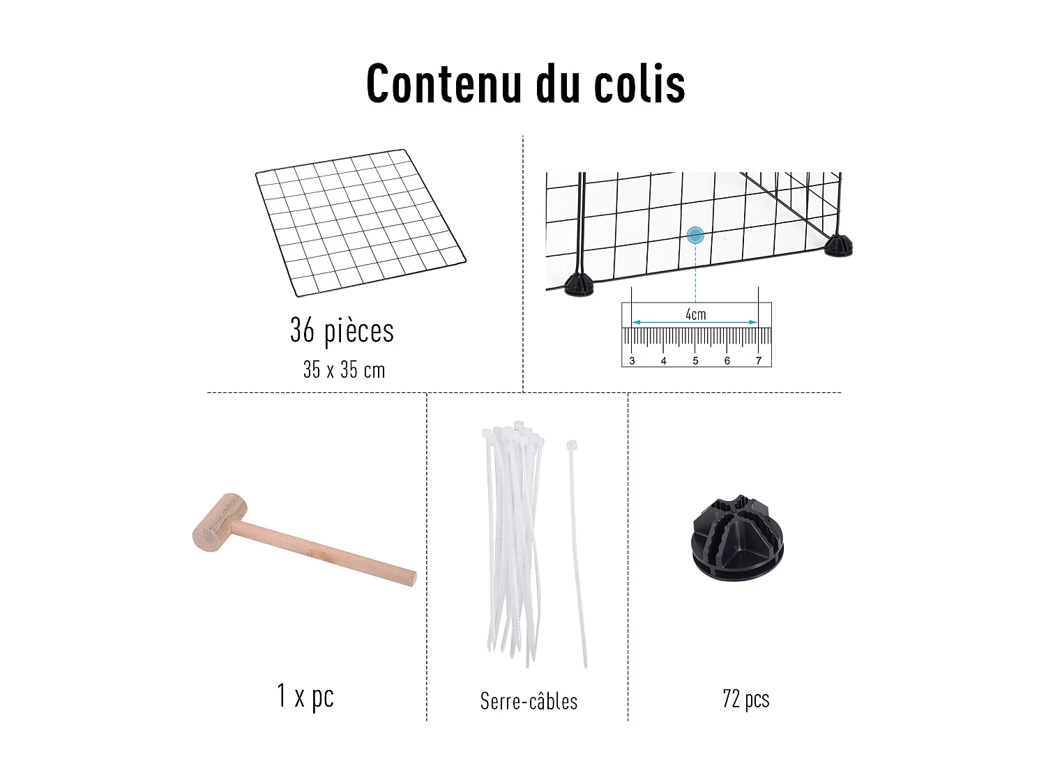Cage parc enclos pour animaux domestiques L 146 x l 73 x H 73 cm modulable 2 niveaux 36 panneaux bords arrondis fil métallique noir