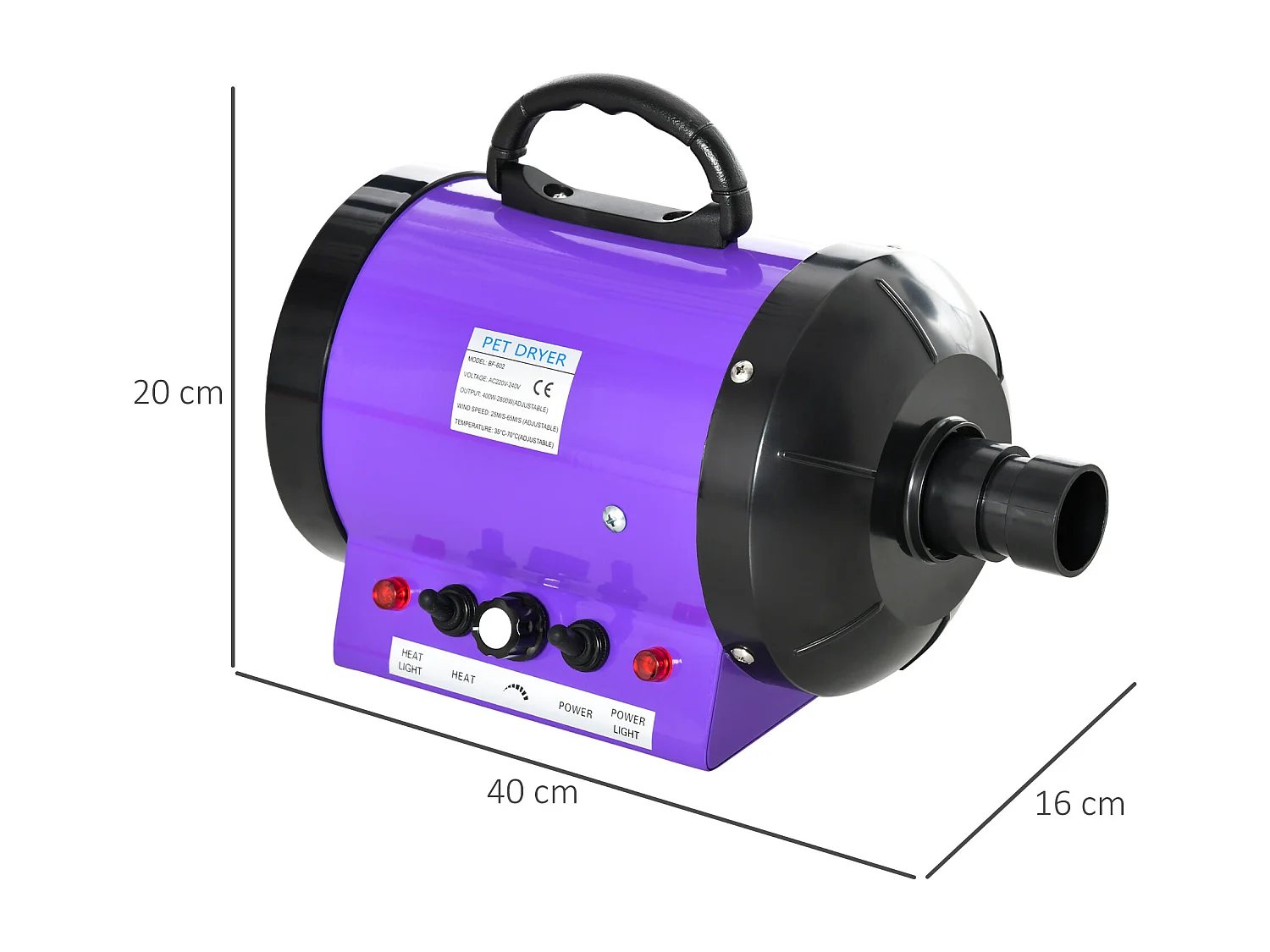 Séchoir sèche-poils toilettage professionnel pour chien chat animaux 2800 W température + vitesse réglable rose fuchsia noir