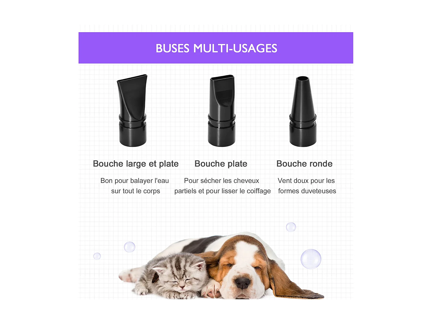 Séchoir sèche-poils toilettage professionnel pour chien chat animaux 2800 W température + vitesse réglable rose fuchsia noir