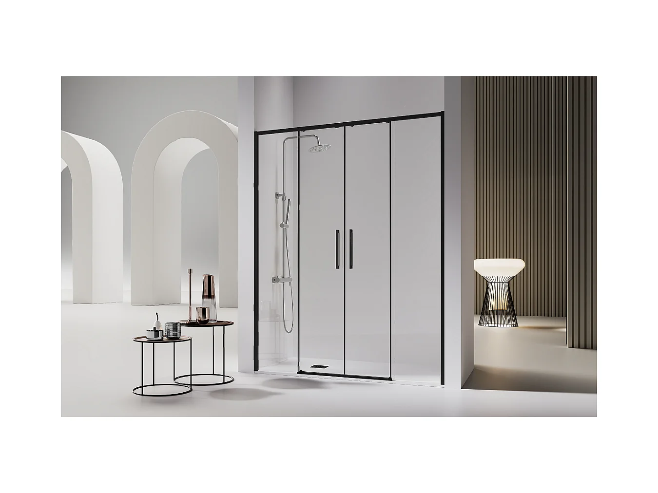 Paroi de douche 2 verres fixes + 2 portes coulissantes DELTA noir mat 171-173.6 cm