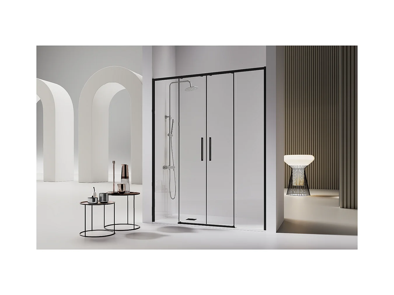 Frontal de ducha 2 Fijos + 2 Puertas Correderas 171-173.6 cm DELTA 2 Negro