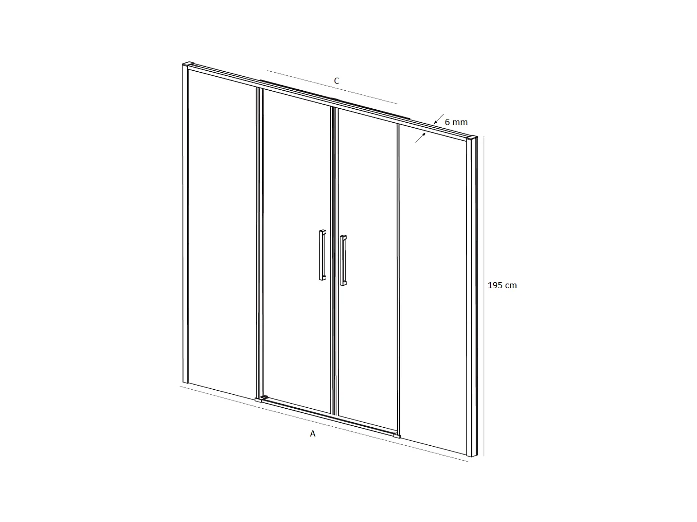 Frontal de ducha 2 Fijos + 2 Puertas Correderas 153-155.6 cm DELTA 2 Negro