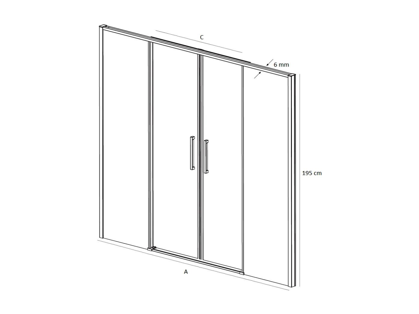 Frontal de ducha 2 Fijos + 2 Puertas Correderas 146-148.6 cm DELTA 2 Negro