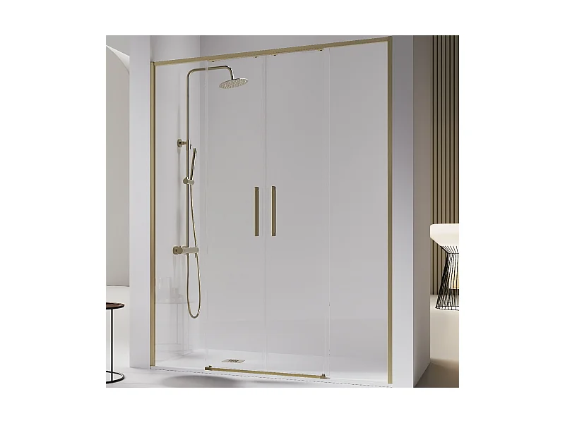 Paroi de douche 2 verres fixes + 2 portes coulissantes DELTA or brossé 154-156.6 cm